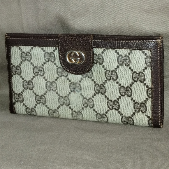 VINTAGE GUCCI MONOGRAM LONG WALLET BILLFOLD 7" POCKETBOOK AUTHENTIC GREEN INSIDE - Picture 6 of 16